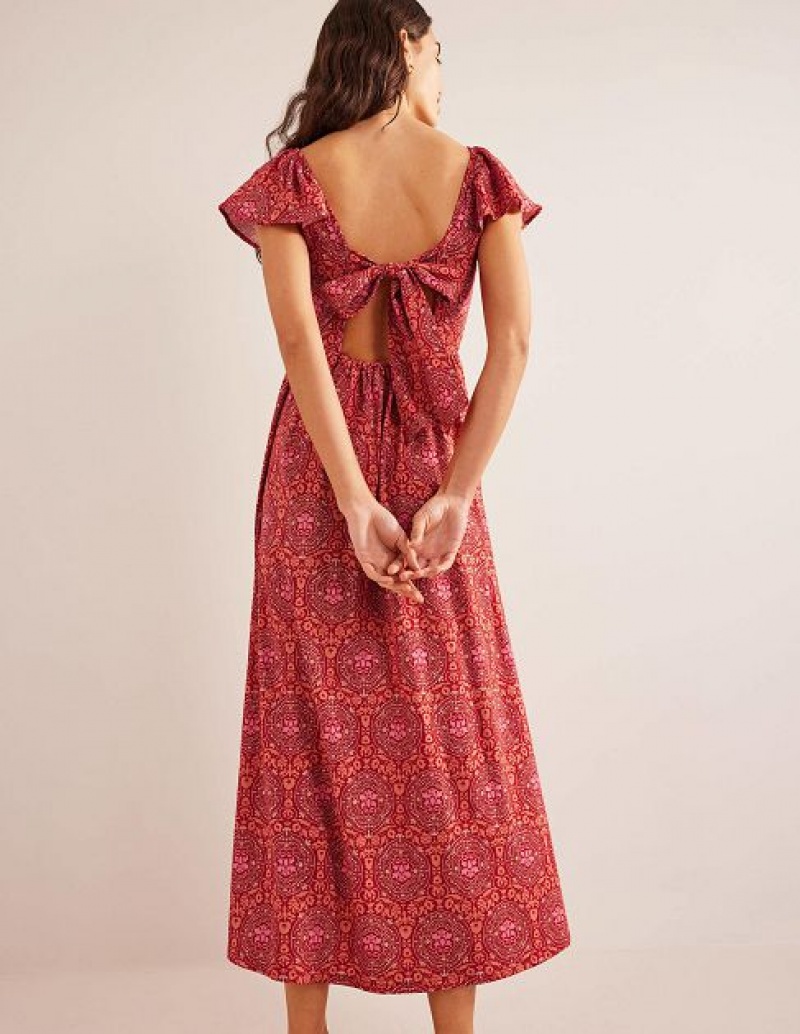 Red Women's Boden Tie Back Jersey Maxi Dress | 76812JQAH