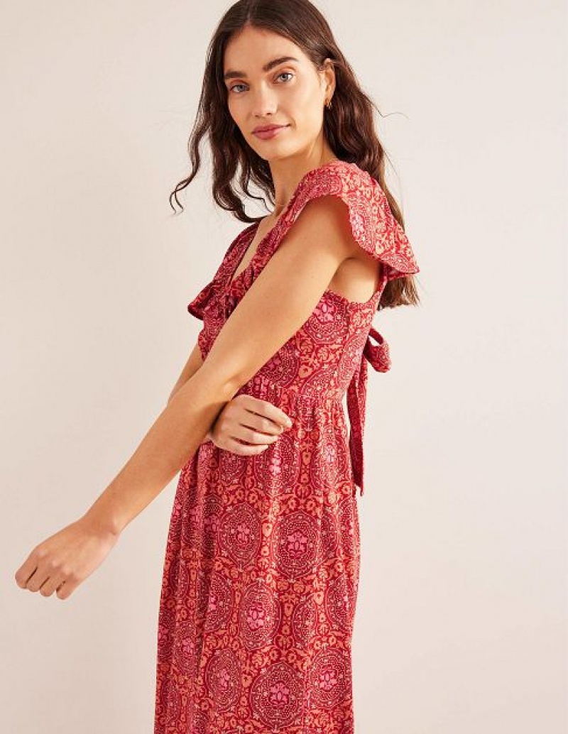 Red Women's Boden Tie Back Jersey Maxi Dress | 76812JQAH