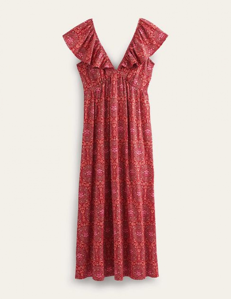 Red Women's Boden Tie Back Jersey Maxi Dress | 76812JQAH