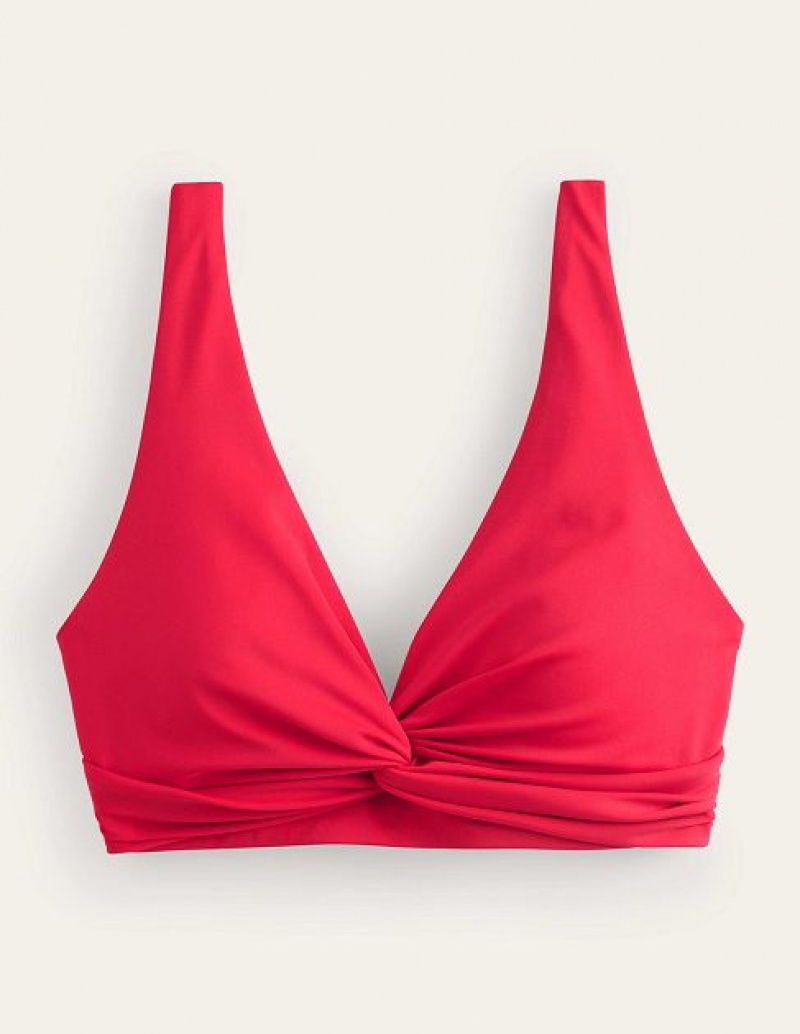 Red Women's Boden Twist Front Classic Bikini Tops | 74203ASYO