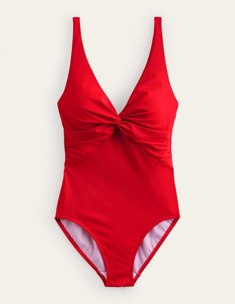 Red Women's Boden Twist Front Classic Swimsuits | 39148ZHUW