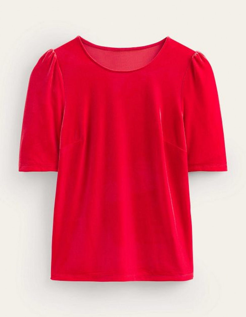 Red Women's Boden Velvet T-Shirt | 87459KYBZ