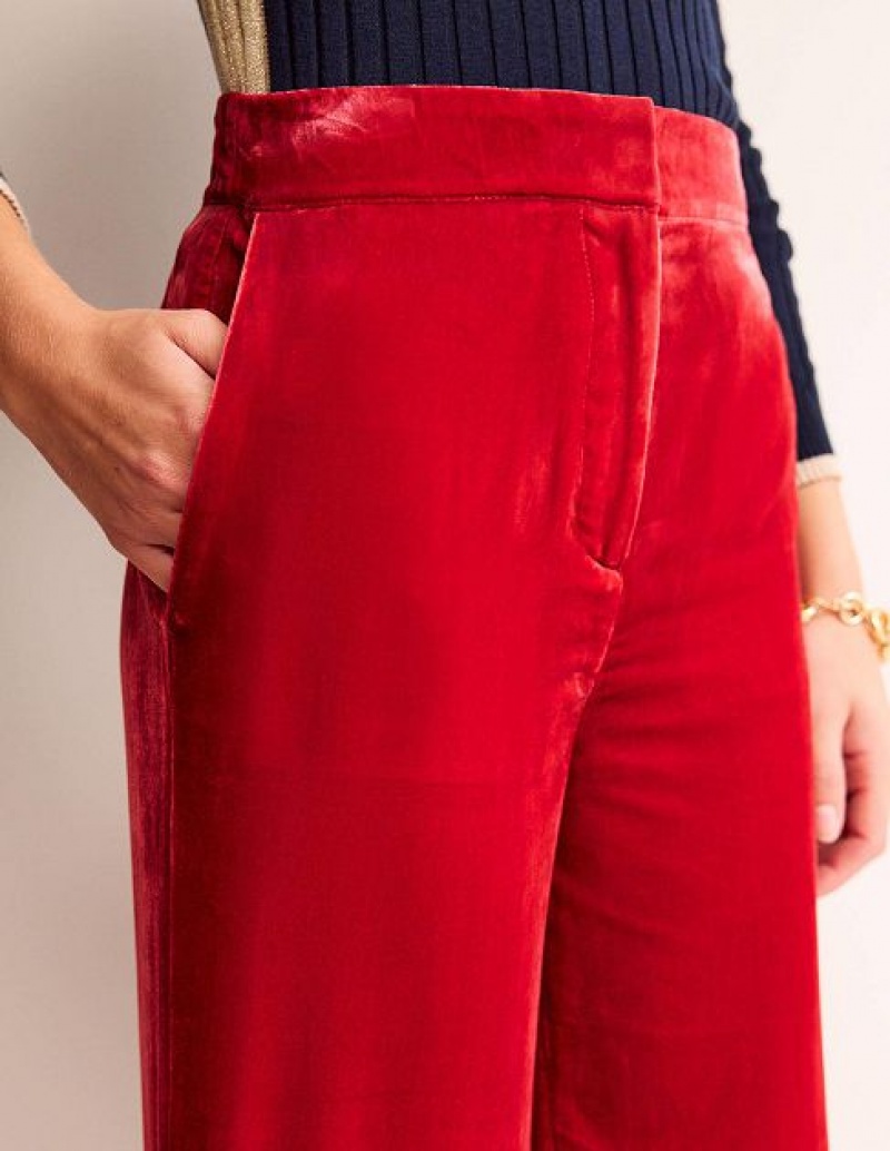 Red Women's Boden Westbourne Velvet Pants | 70495NKFH