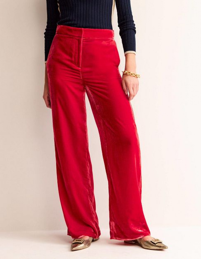 Red Women's Boden Westbourne Velvet Pants | 70495NKFH