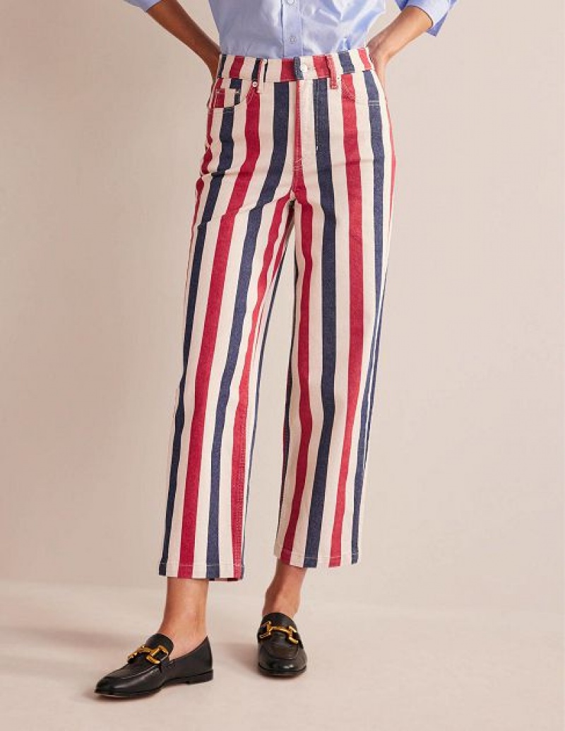 Red / Blue Stripes Women's Boden High Rise Stripe Jeans | 24957KIBF