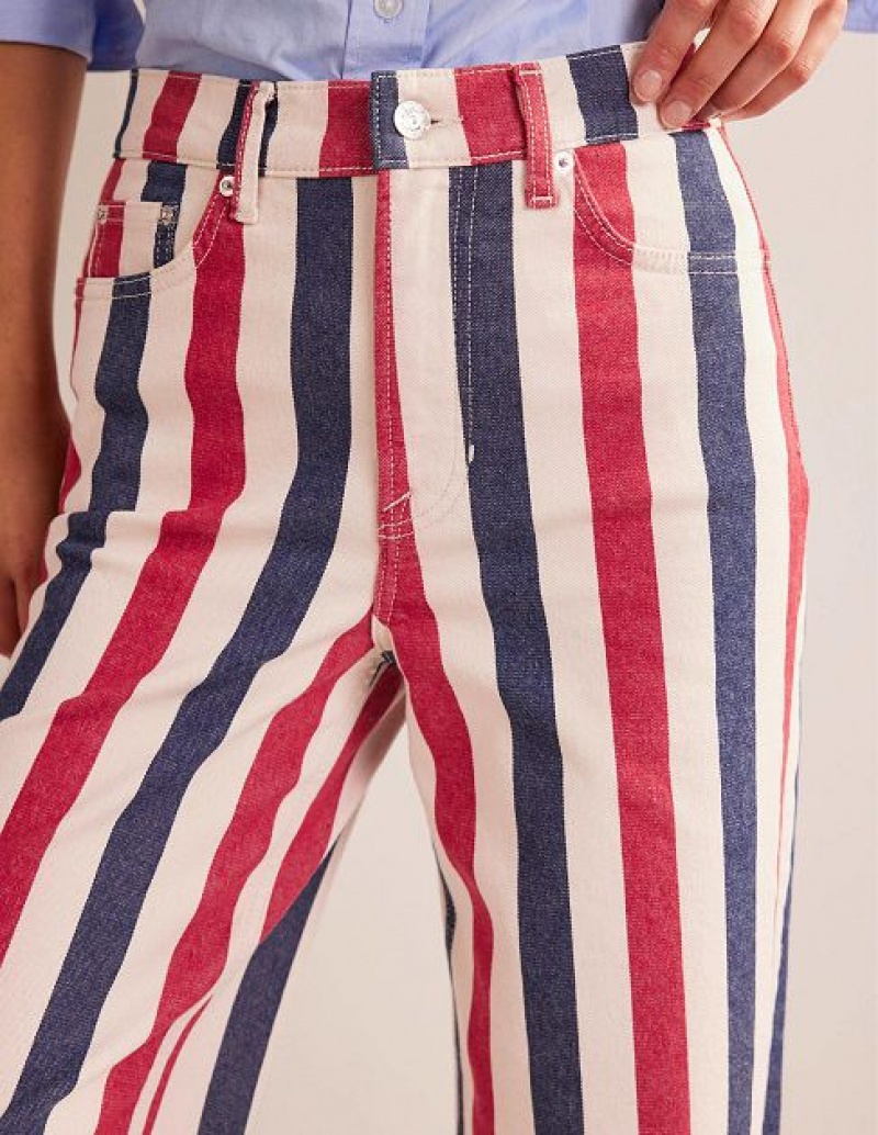 Red / Blue Stripes Women's Boden High Rise Stripe Jeans | 24957KIBF