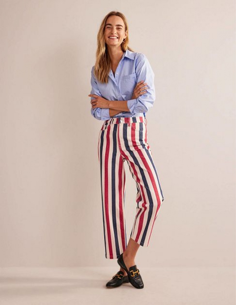 Red / Blue Stripes Women\'s Boden High Rise Stripe Jeans | 24957KIBF