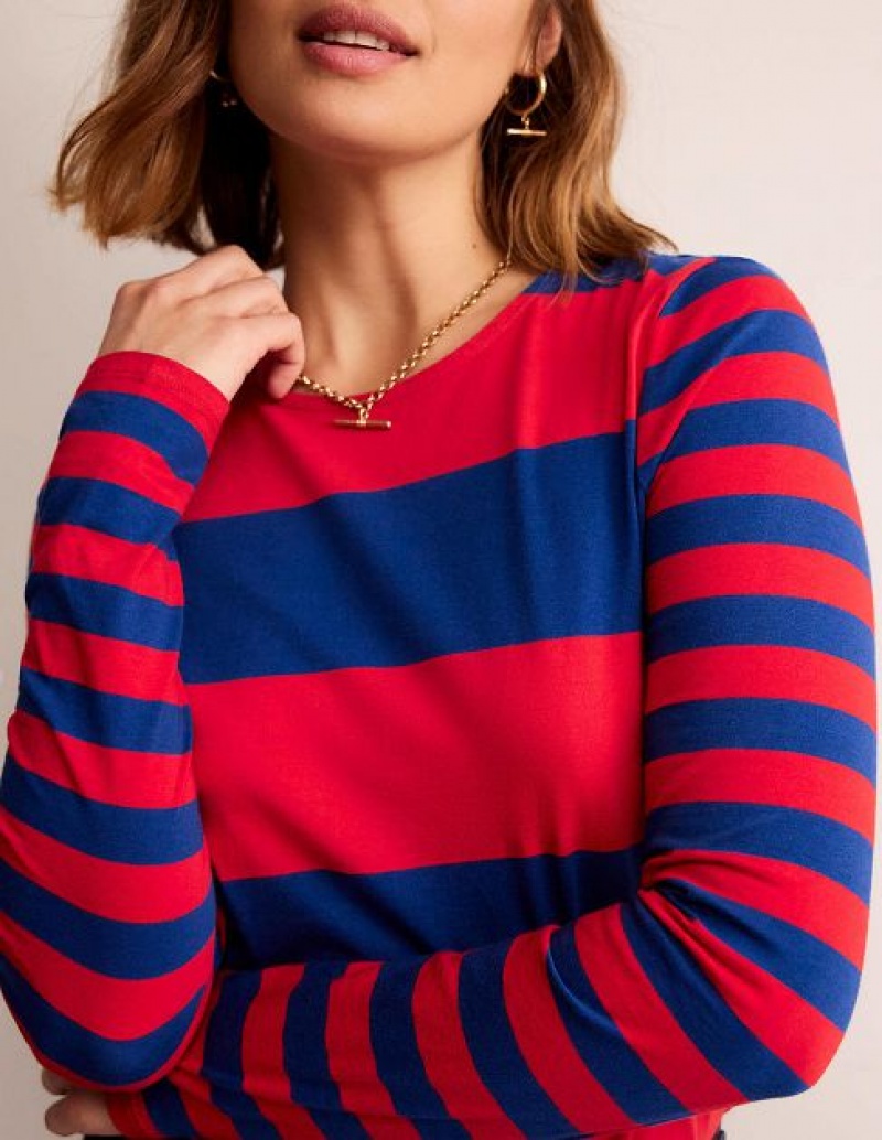 Red / Blue Women's Boden Bea Long Sleeve Breton T-Shirt | 37509ATID