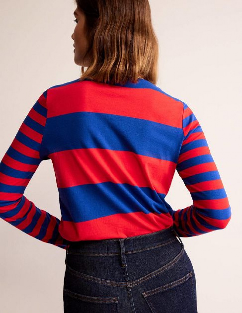 Red / Blue Women's Boden Bea Long Sleeve Breton T-Shirt | 37509ATID