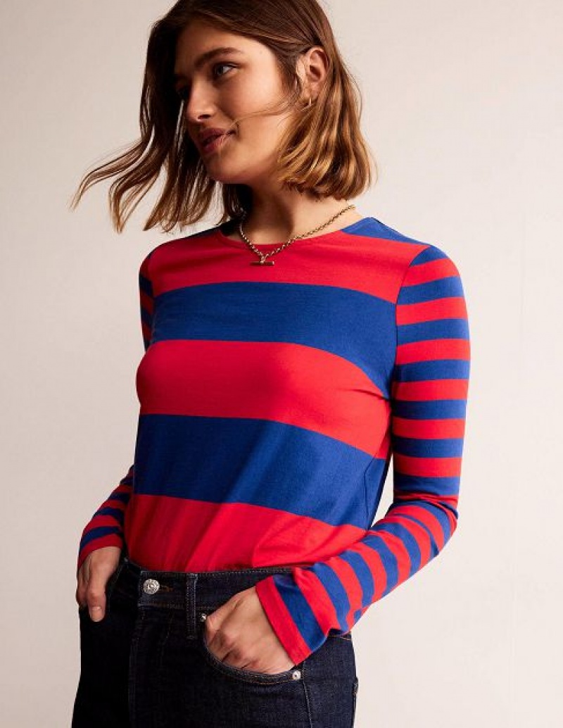 Red / Blue Women's Boden Bea Long Sleeve Breton T-Shirt | 37509ATID