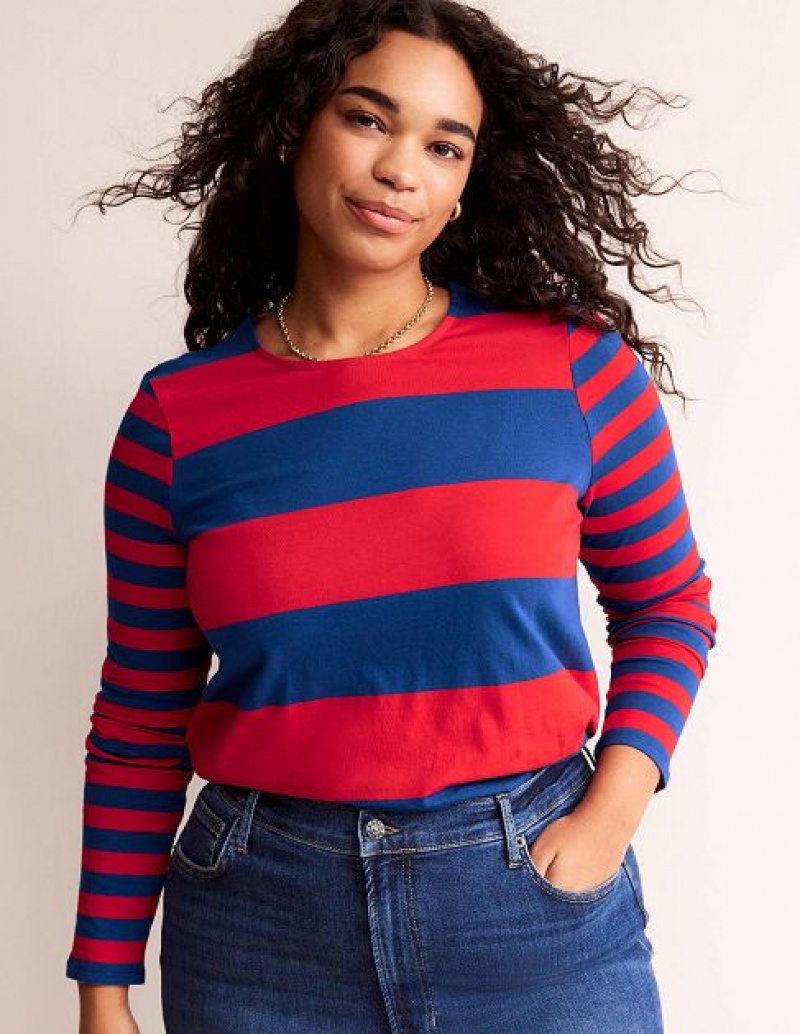 Red / Blue Women's Boden Bea Long Sleeve Breton T-Shirt | 37509ATID