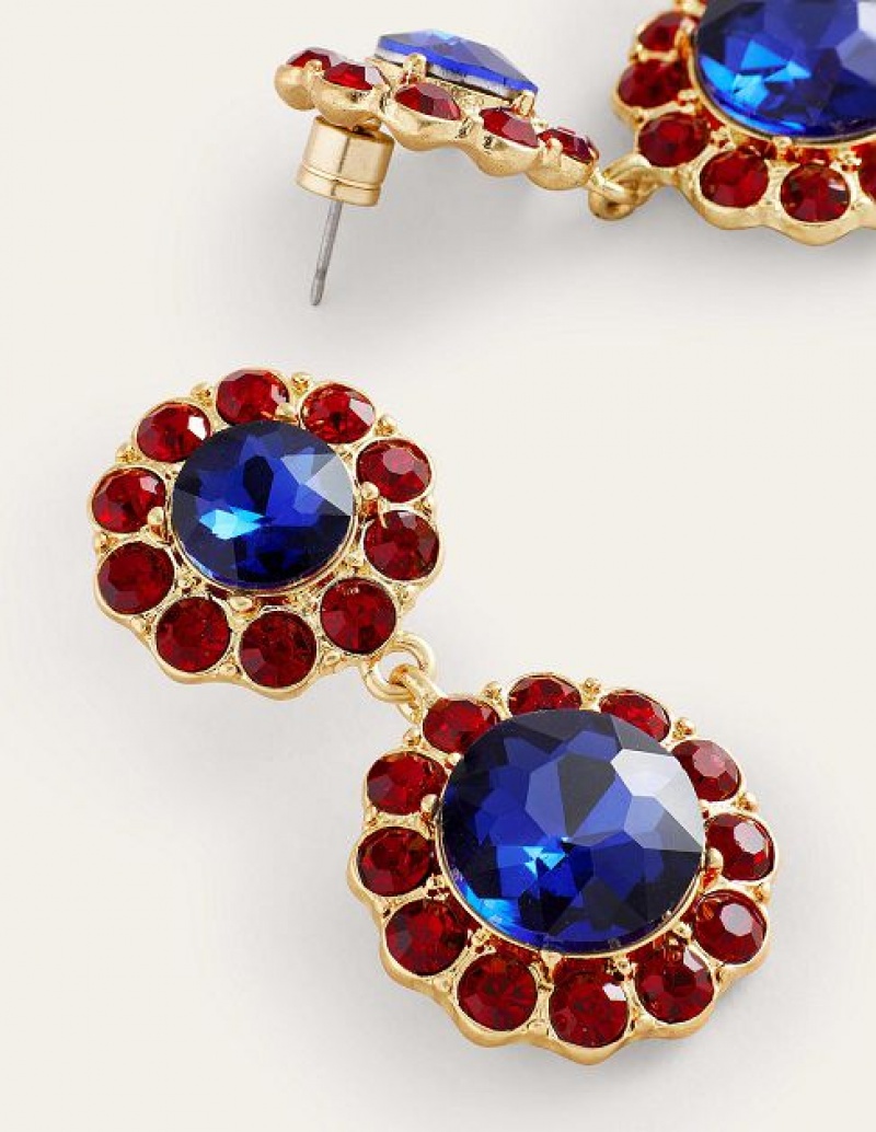 Red / Blue Women's Boden Embellished Flower Earrings | 86079SLFO