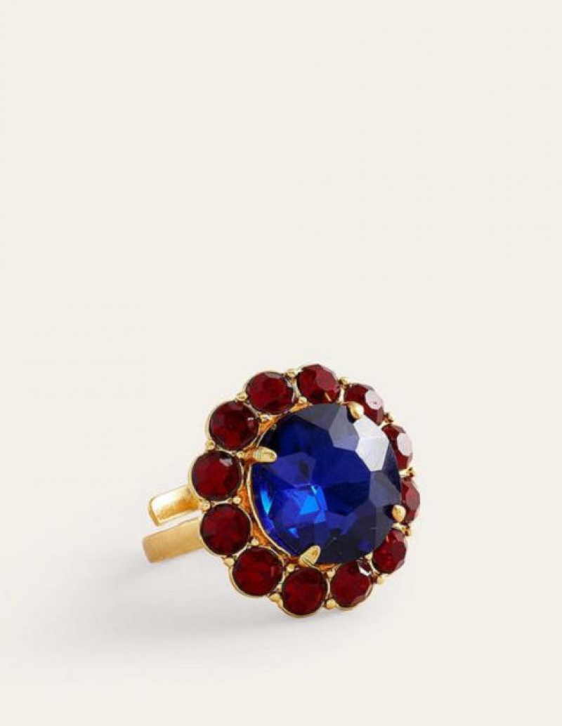 Red / Blue Women's Boden Embellished Flower Ring | 54836LQHR