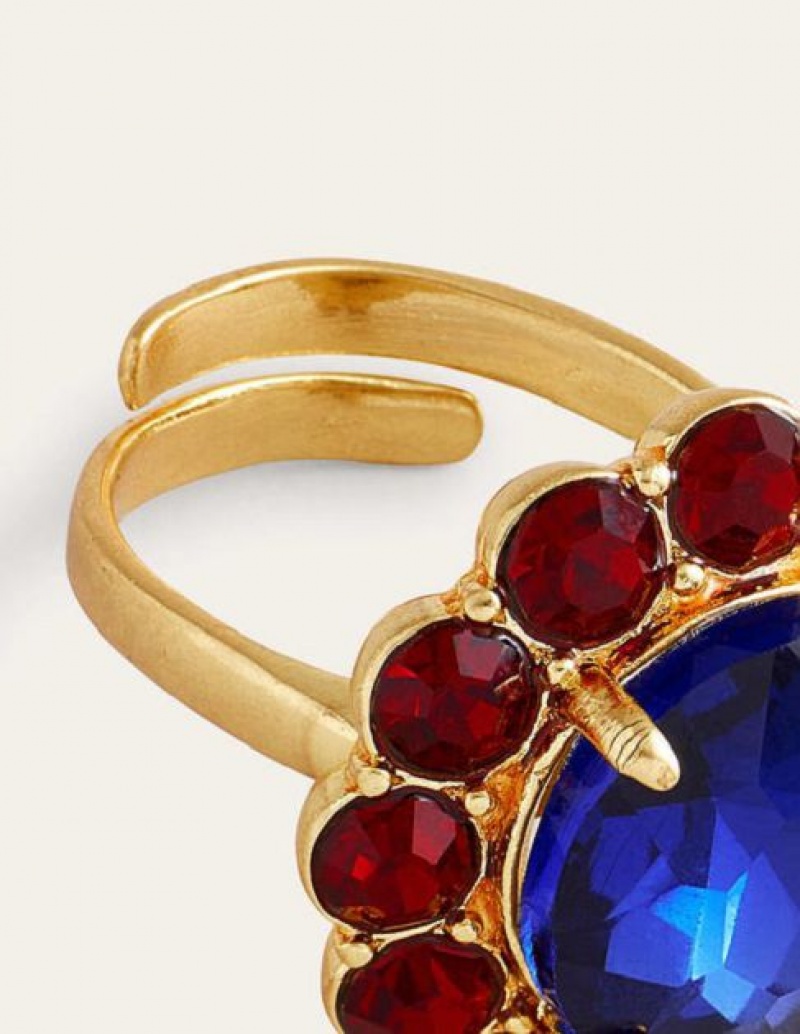 Red / Blue Women's Boden Embellished Flower Ring | 54836LQHR