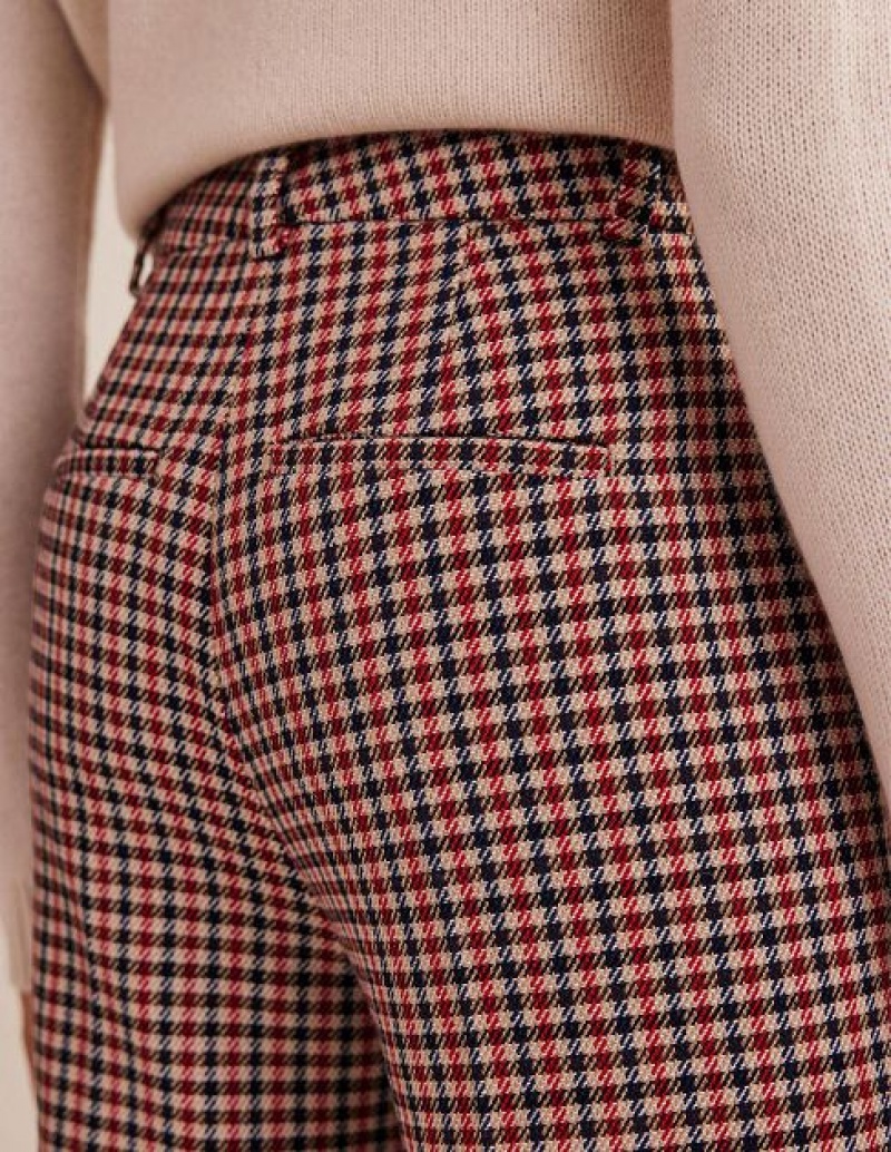 Red / Blue / Pink Women's Boden Wide Leg Flared Check Pants | 29486ZDMC