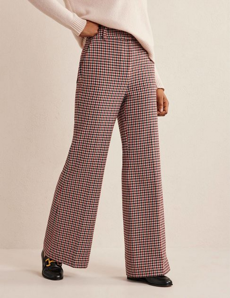 Red / Blue / Pink Women's Boden Wide Leg Flared Check Pants | 29486ZDMC