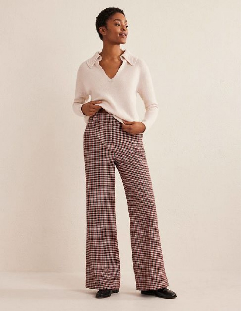 Red / Blue / Pink Women\'s Boden Wide Leg Flared Check Pants | 29486ZDMC