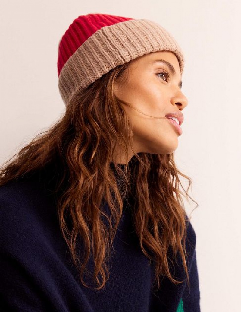 Red / Brown Women's Boden Colour Block Beanie | 45103UPDT