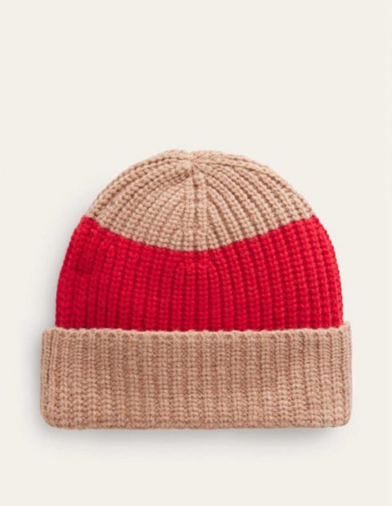 Red / Brown Women's Boden Colour Block Beanie | 45103UPDT