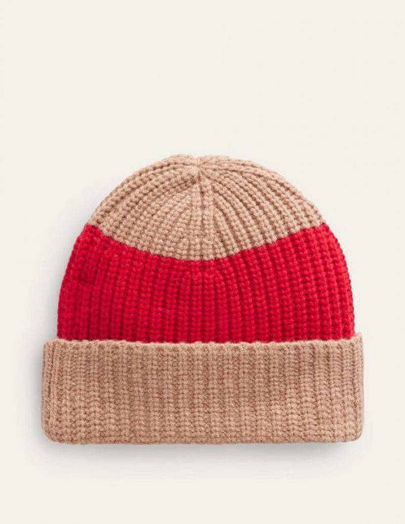 Red / Brown Women\'s Boden Colour Block Beanie | 45103UPDT