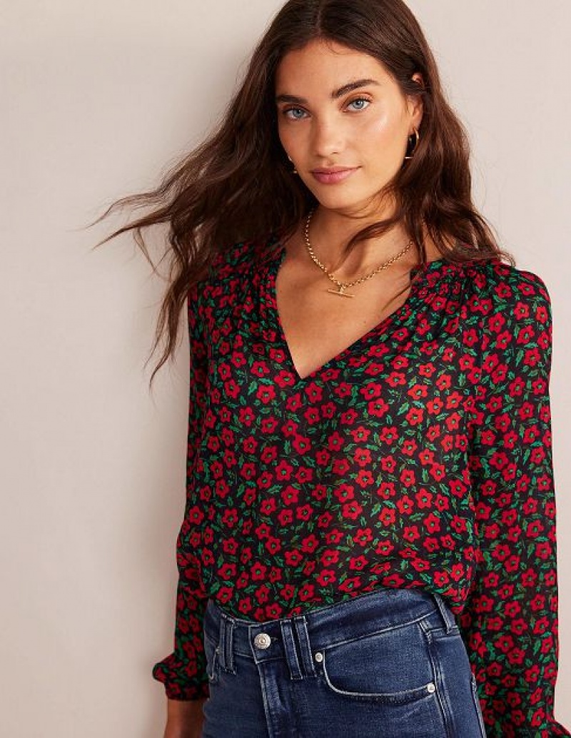 Red / Green Women's Boden Grace Tops | 18693PRHM