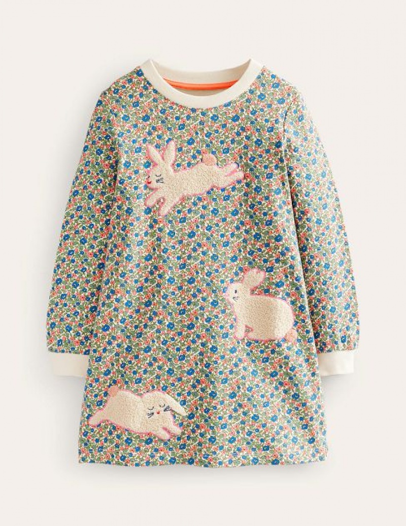 Red / Green / Pink Kids' Boden Appliqué Sweat Shirt Dress | 09318LAVF