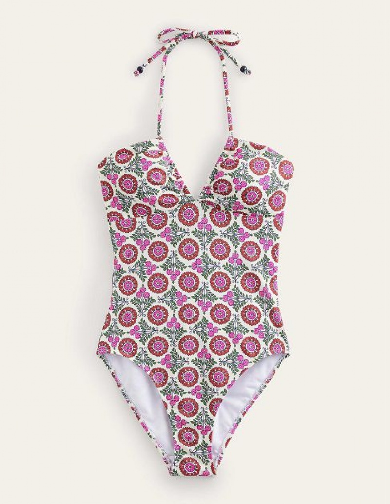 Red / Green / White Women's Boden Halterneck Bandeau Swimsuits | 40573EPZK