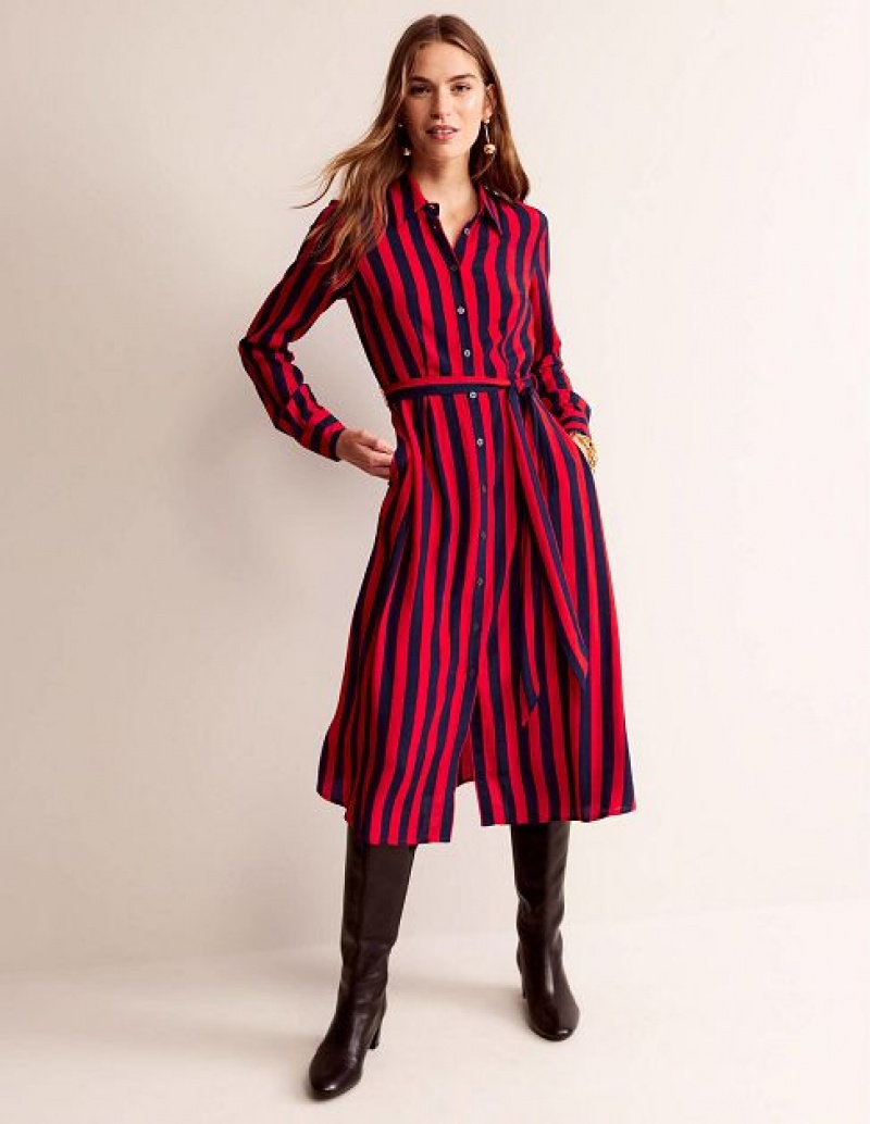 Red / Navy Women's Boden Kate Shirt Dress | 63825AMDX