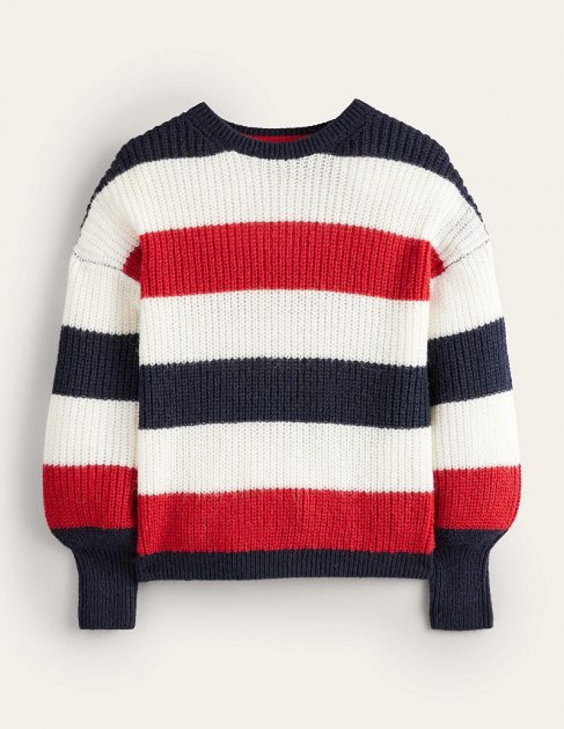 Red / Navy / White Stripes Women's Boden Blouson Cuff Fluffy Sweaters | 92410GSFM