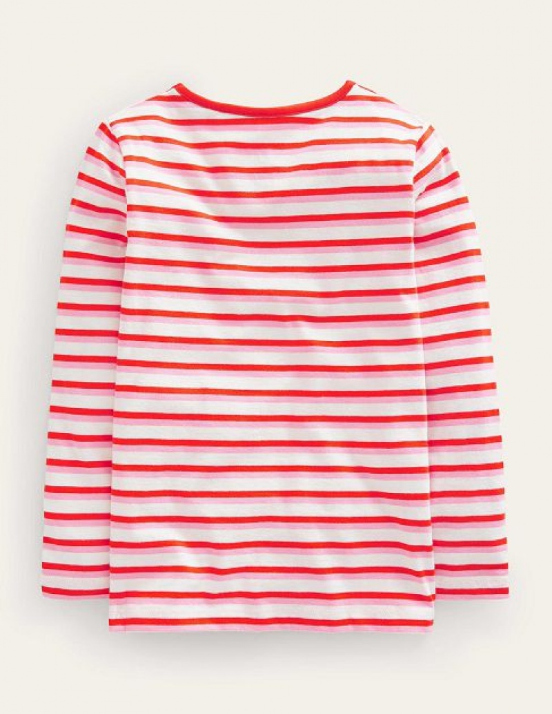 Red / Pink Kids' Boden Logo Slub Long Sleeve T-Shirt | 97136KWVP