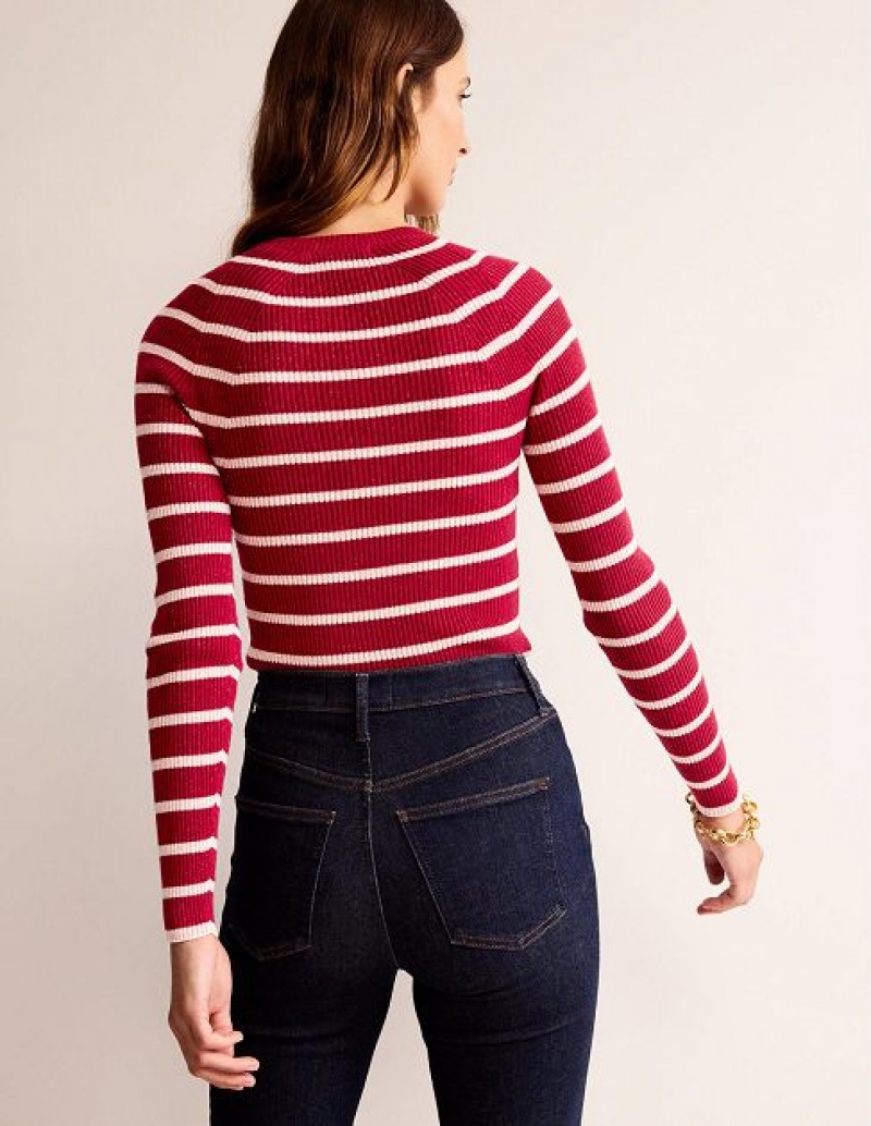 Red / Pink Stripes Women's Boden Effie Sparkle Stripe Sweaters | 98076VAKB