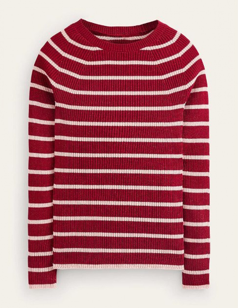 Red / Pink Stripes Women's Boden Effie Sparkle Stripe Sweaters | 98076VAKB