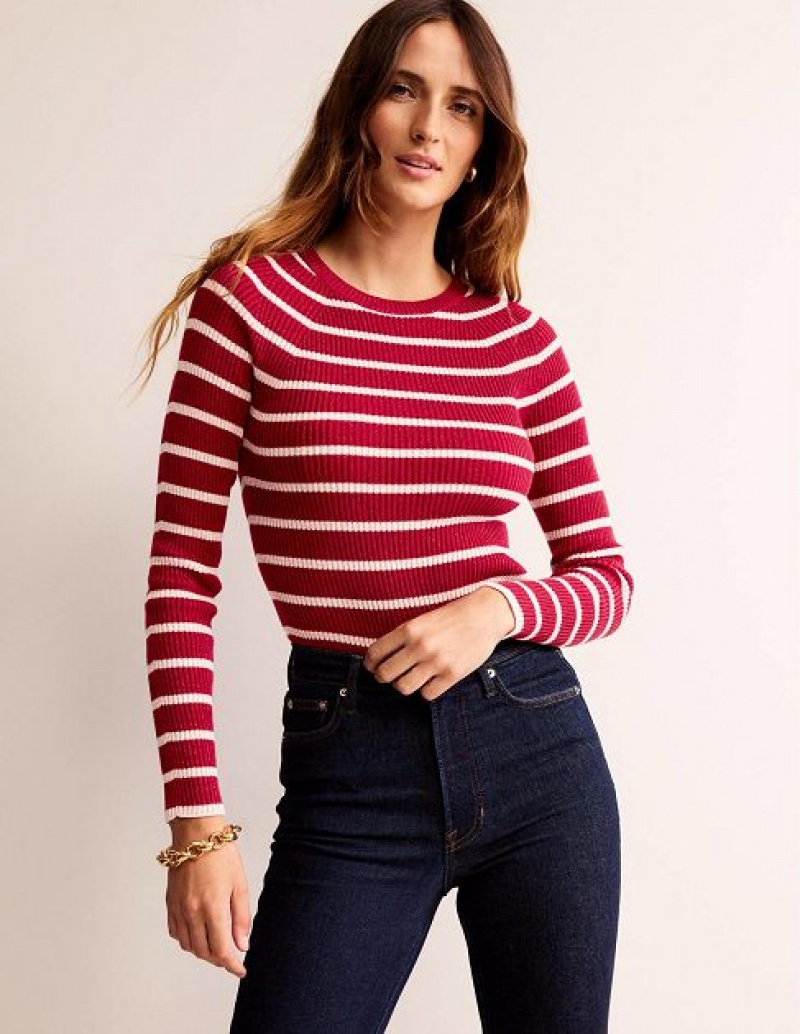 Red / Pink Stripes Women\'s Boden Effie Sparkle Stripe Sweaters | 98076VAKB