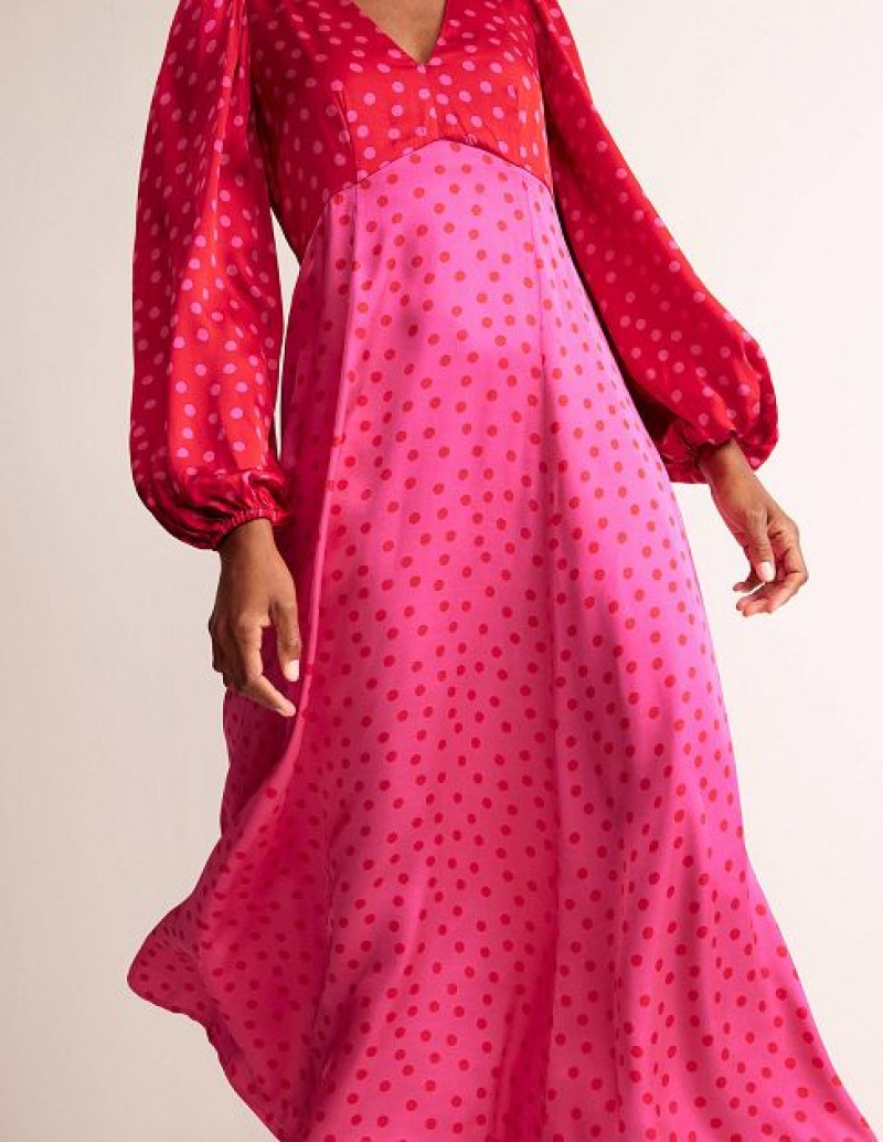 Red / Pink Women's Boden Blouson Sleeve Midi Dress | 13986JKQF