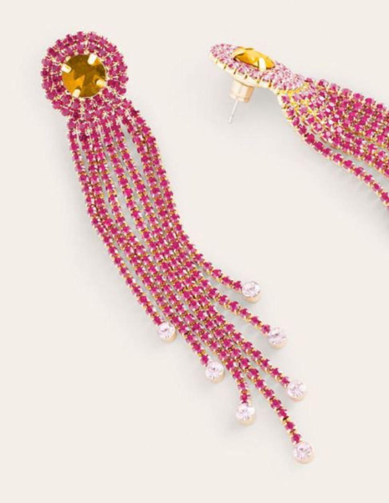 Red / Pink Women's Boden Jewelled Fringe Earrings | 59406IYQN