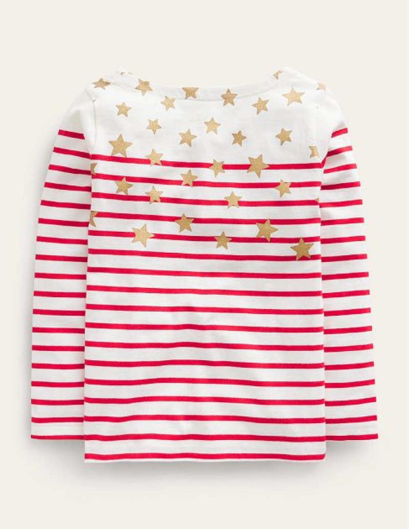 Red / White Kids' Boden Fun Breton T-Shirt | 23950RITK