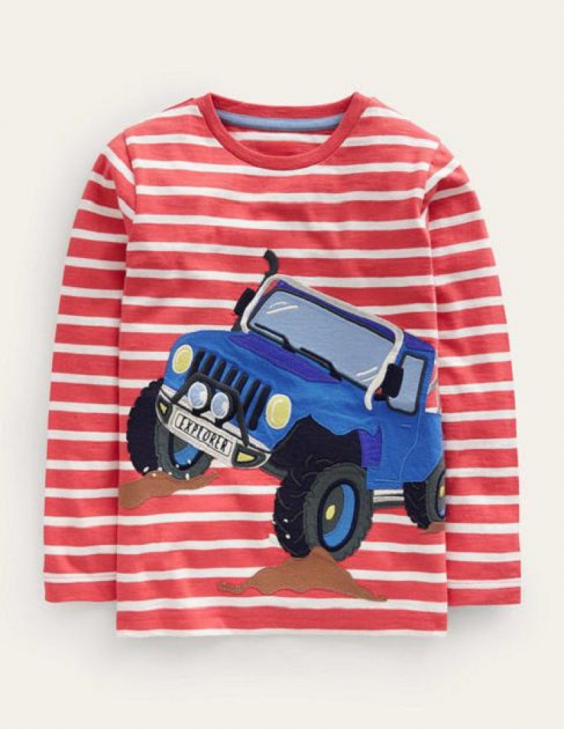 Red / White Kids' Boden Off Road Appliqué T-Shirt | 20731JHYQ