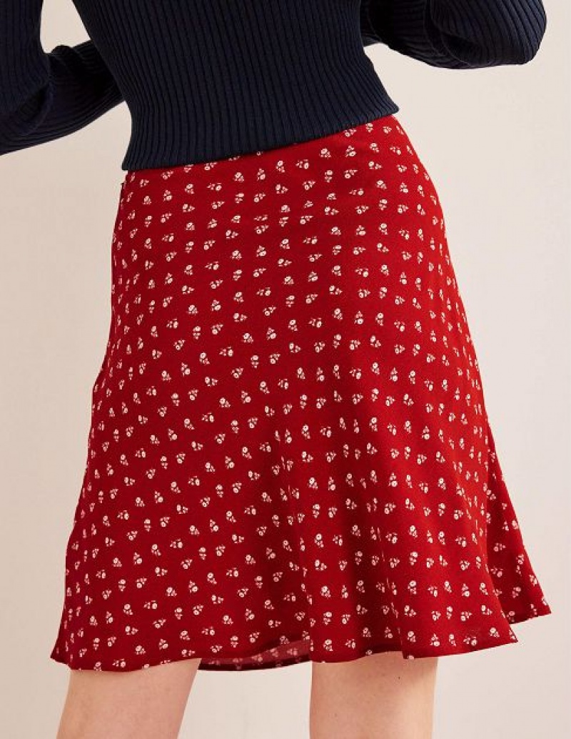 Red / White Women's Boden Bias Crepe Skirts | 84301YRHZ