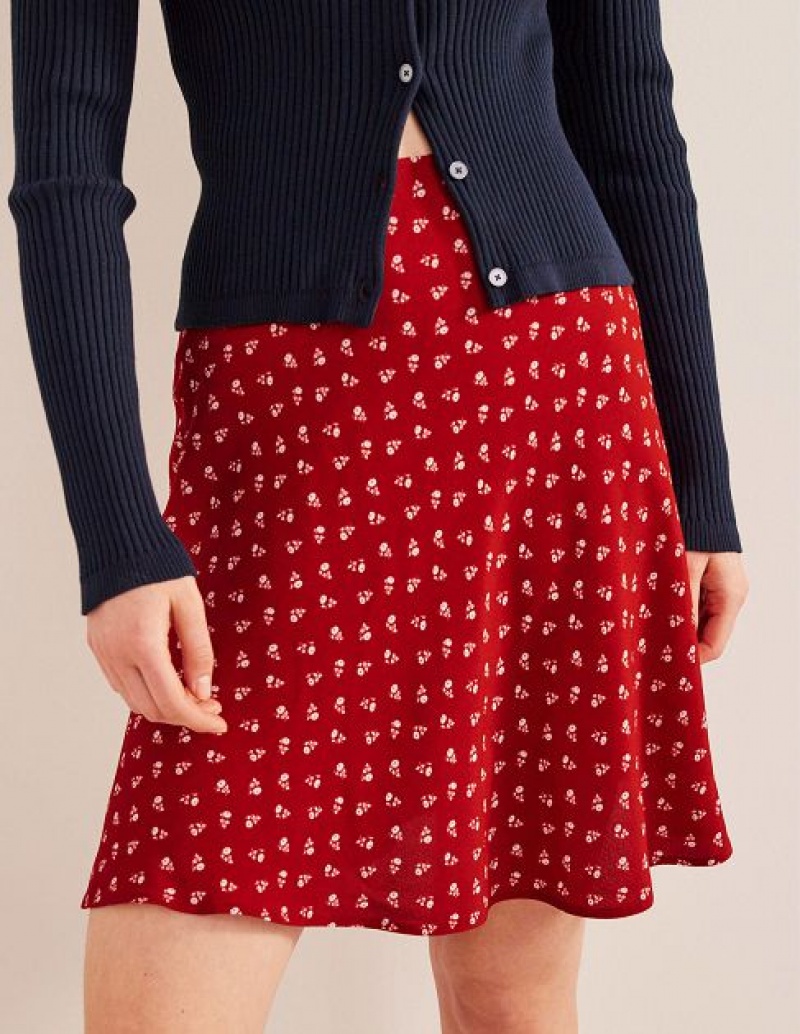 Red / White Women's Boden Bias Crepe Skirts | 84301YRHZ