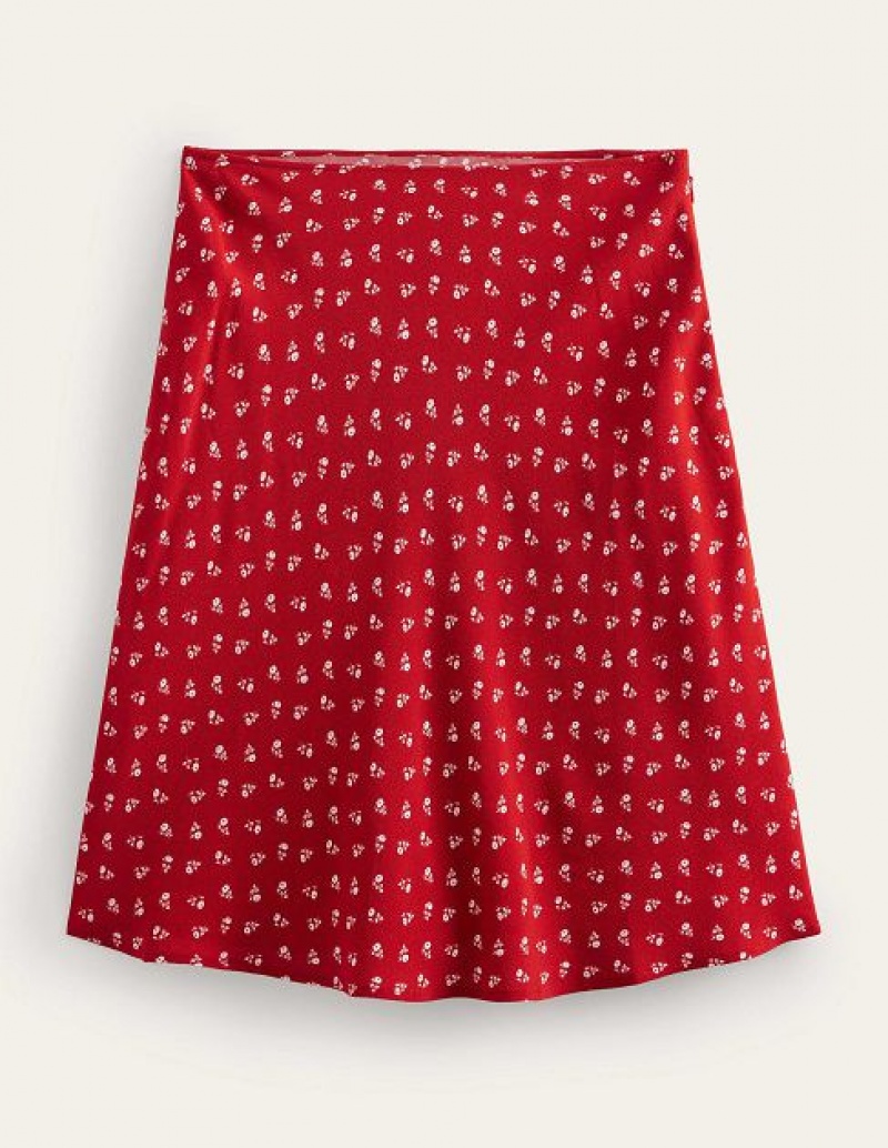 Red / White Women's Boden Bias Crepe Skirts | 84301YRHZ