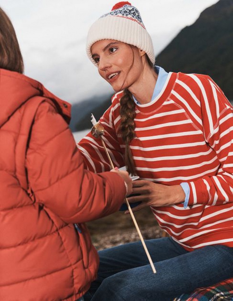 Red / White Women's Boden Raglan Hotch Sweatshirts | 78196NQLT