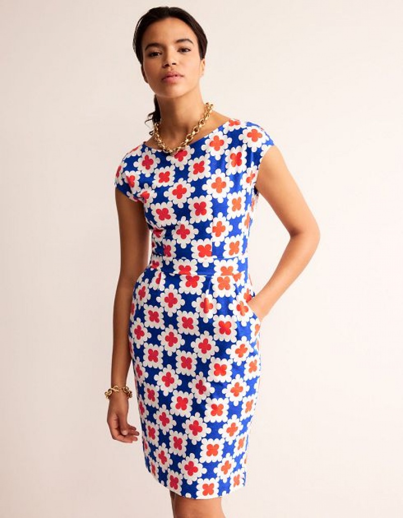 Red / blue / white Women\'s Boden Florrie Jersey Dress | 95401OCJY