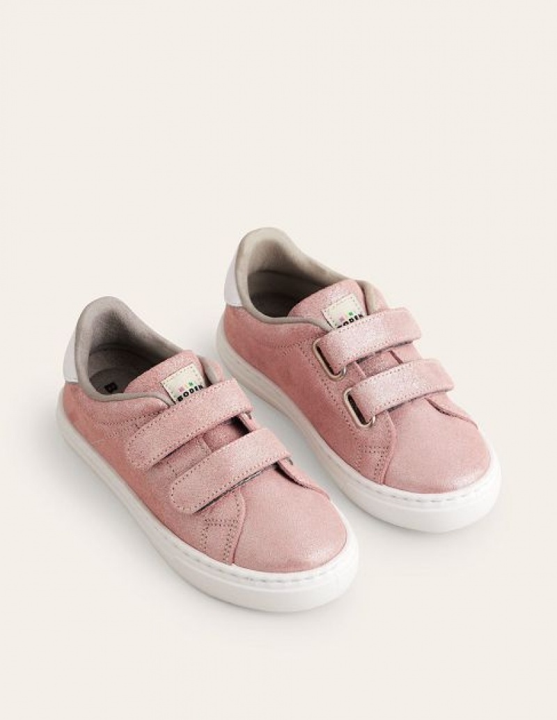 Rose Gold Kids' Boden Leather Double Strap Low Tops | 71396FKID