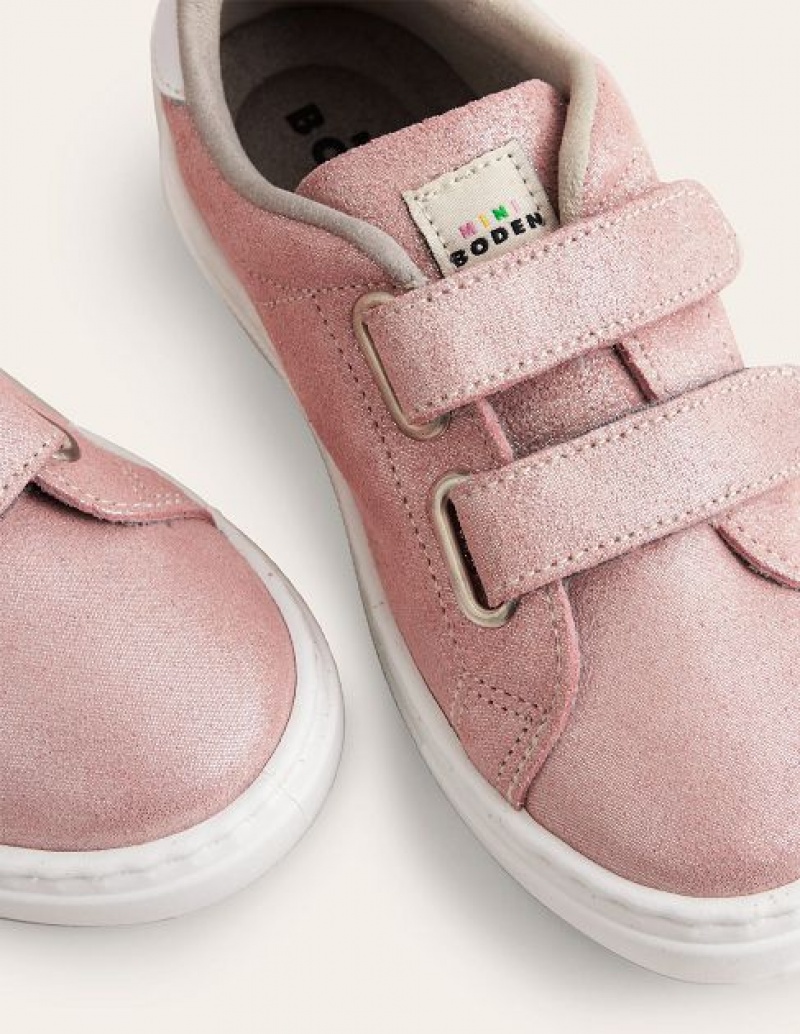 Rose Gold Kids' Boden Leather Double Strap Low Tops | 71396FKID