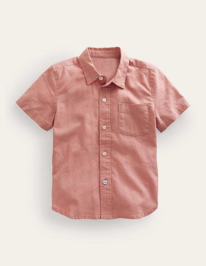 Rose Pink Kids\' Boden Cotton Linen Shirts | 03159LWBQ