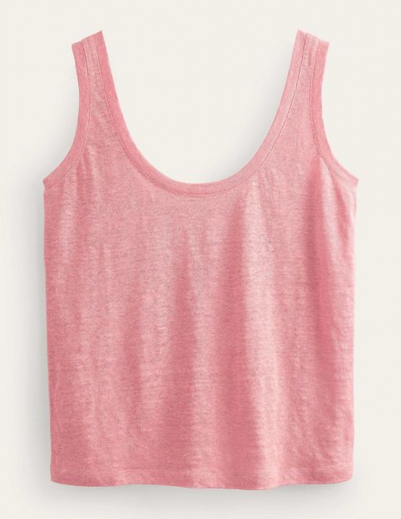 Rose Pink Women's Boden Scoop Neck Linen Vest Tops | 19573CFDZ