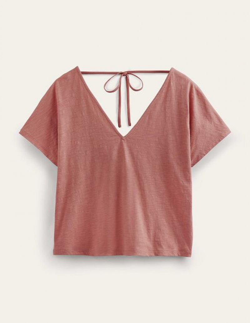 Rose Pink Women's Boden V Front And Back Jersey Tops | 54937KFXV