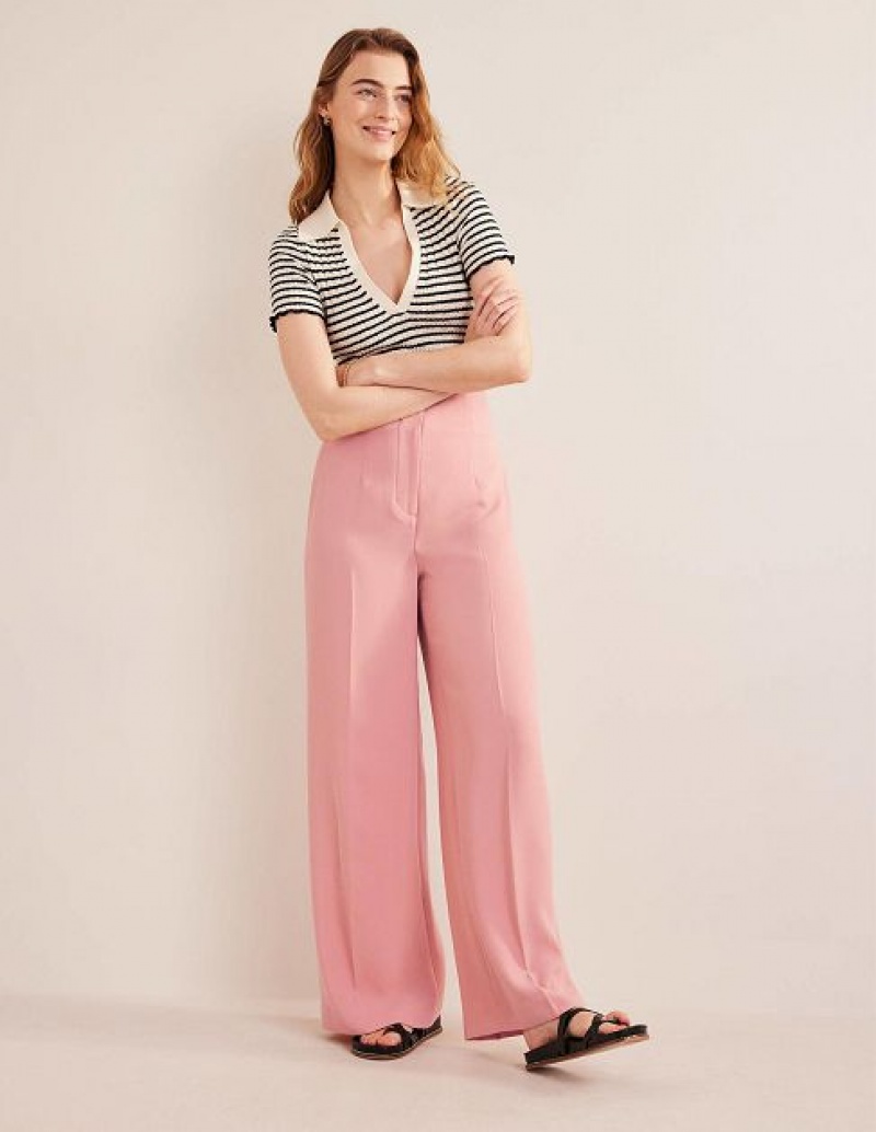 Rose Pink Women\'s Boden Wide Leg Crepe Pants | 73169HCBK