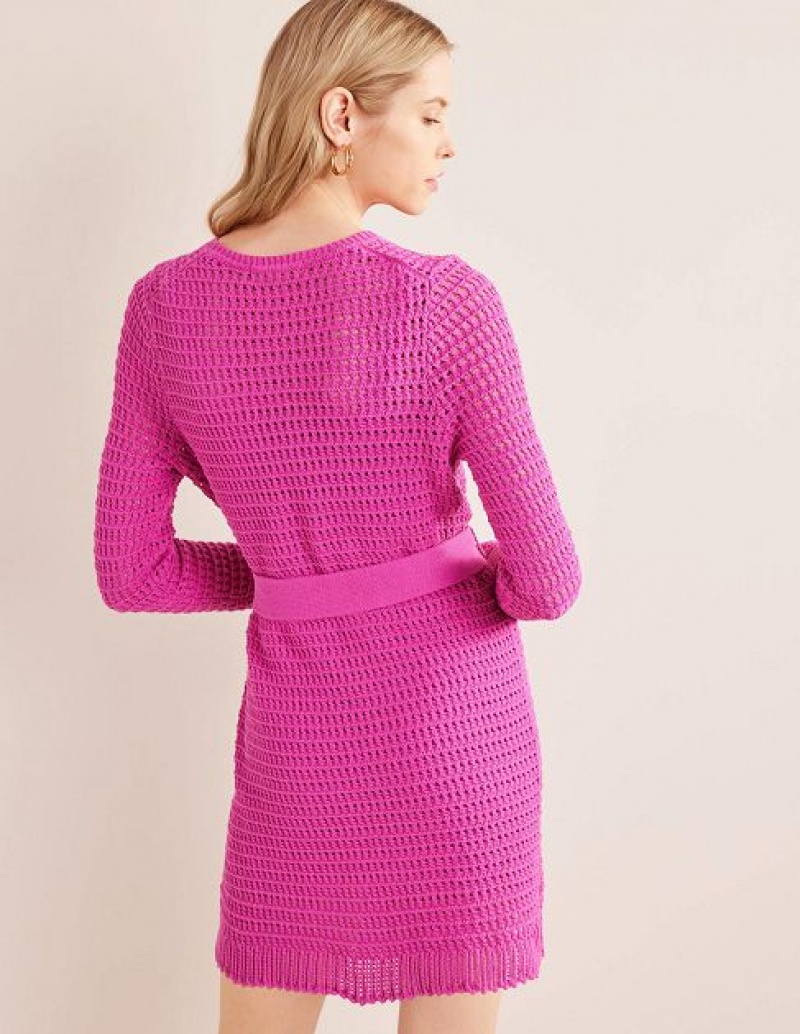 Rose Purple Women's Boden Crochet Knitted Dress | 36802VSTP