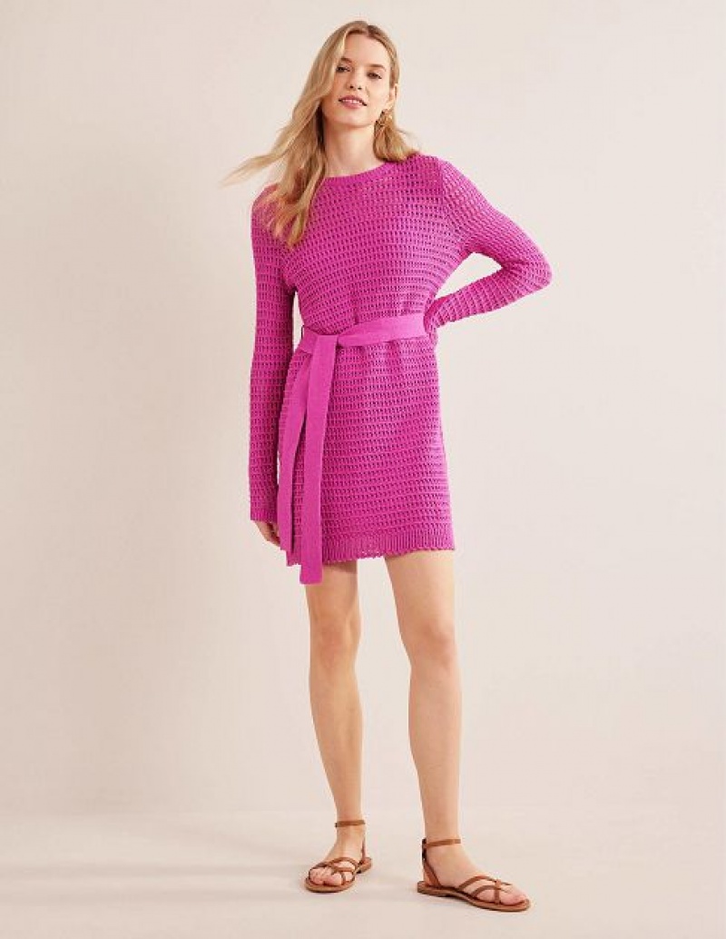 Rose Purple Women's Boden Crochet Knitted Dress | 36802VSTP